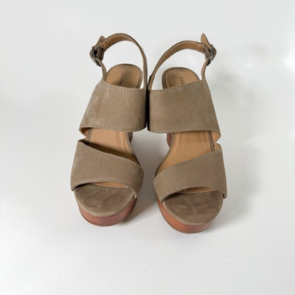 Lucky Brand Shoes - Lucky Brand Lattela Platform Sandal Wooden Wedge Heel Cut Out Taupe Women's 9.5M